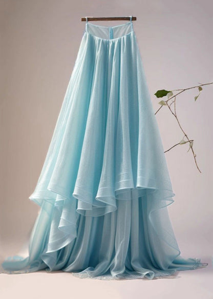 Women Blue Asymmetrical High Waist Tulle Skirt Summer