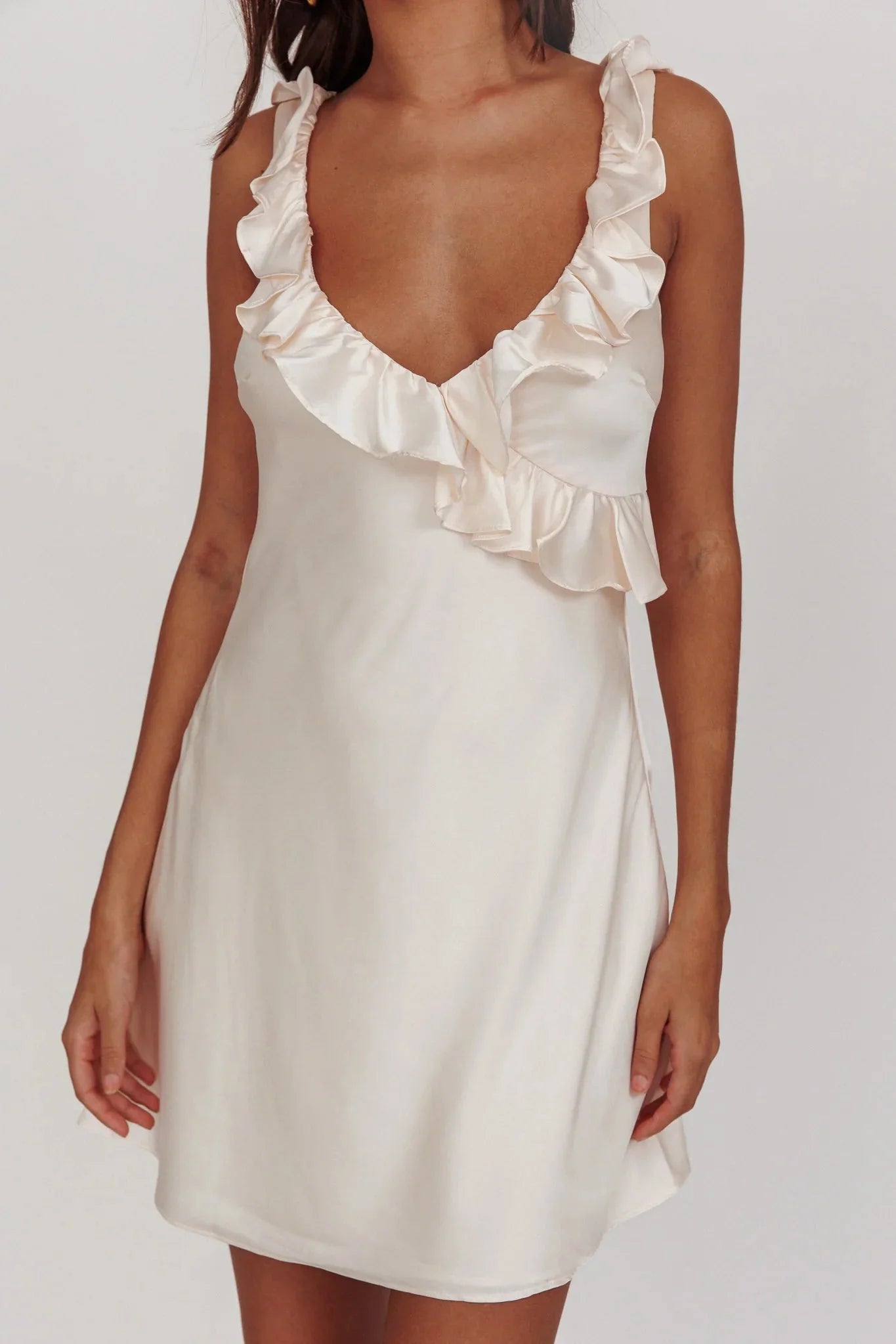 Alba Frill Trim Mini Dress Oyster