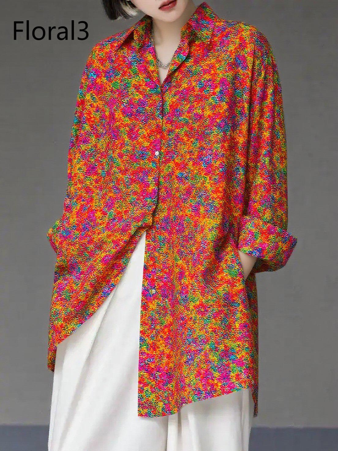 Unique Gradient Color4 Asymmetrical Design Side Open Cotton Long Shirts Spring