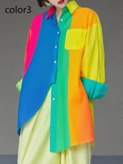 Unique Floral1 Asymmetrical Design Side Open Cotton Long Shirts Spring