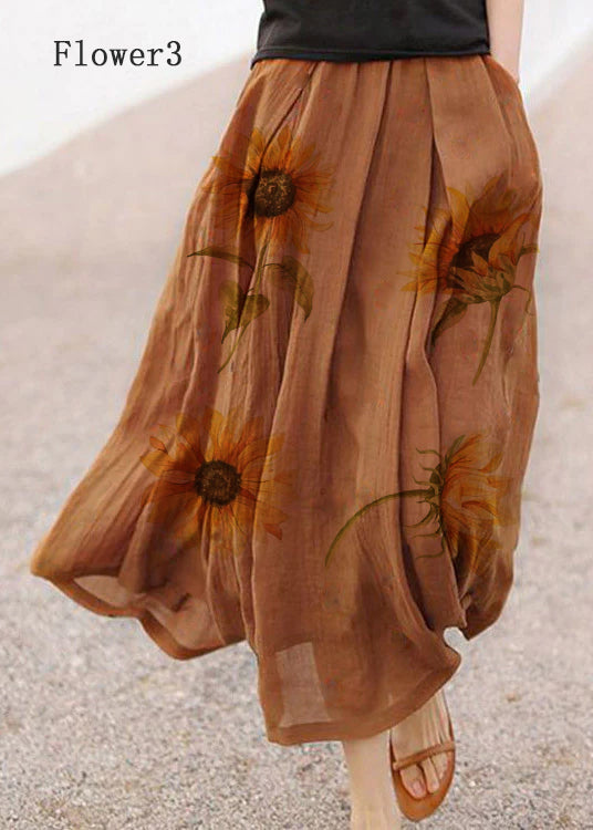 Retro Print3 Pockets Linen Skirt Summer