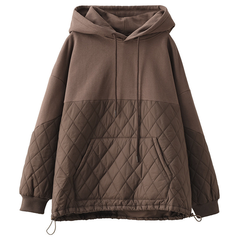 Loose Warm Patchwork Hooded Padded Sweatshirt