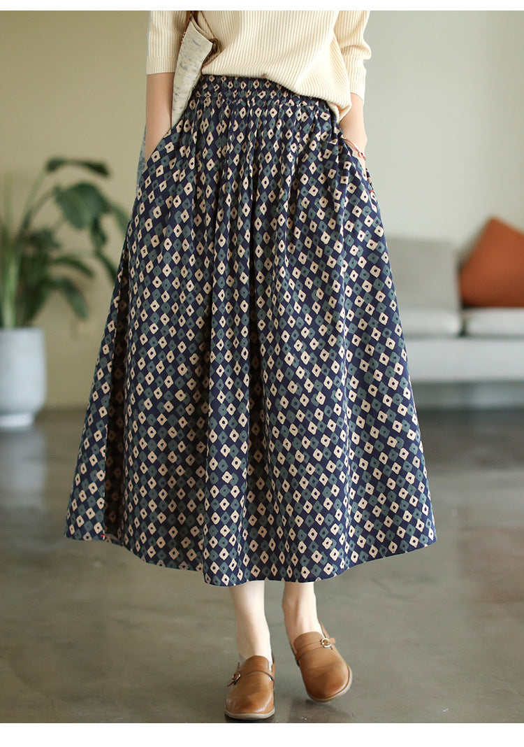 New Retro Elastic Waist Casual Floral Skirt