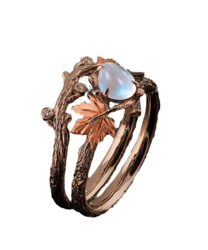 Vintage Women's Fashion Antique Gold Twig Maple Leaf Rings