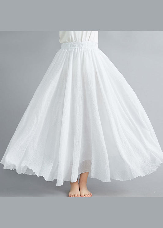 Bohemian Solid White High Waist Layered Design Cotton Skirt Summer