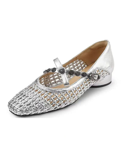 Women Splicing Chunky Shoes Black Faux Leather Hollow Out