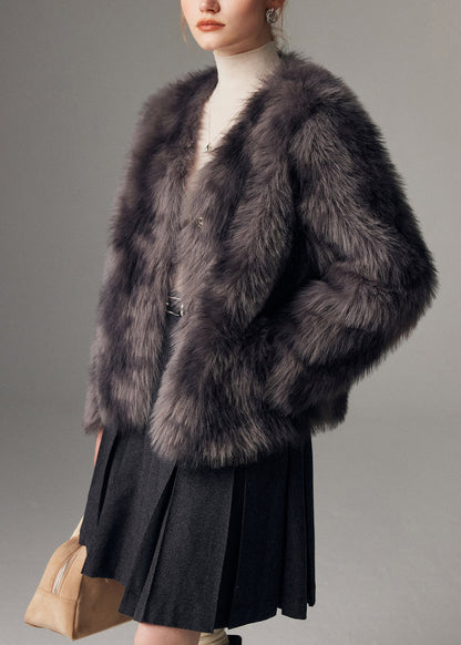 DIY Grey Oversized Tie Dye Faux Fox Fur Coats Winter