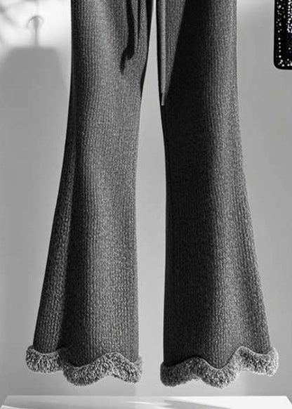 Women Grey Cozy Elastic Waist Knit Flared Trousers Fall