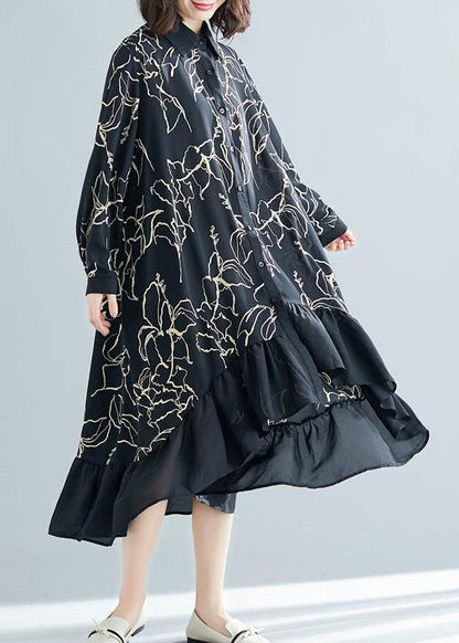 Modern black prints cotton dresses ruffles Plus Size summer Dresses