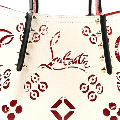 Calfskin Loubinthesky Mini Perforated Cabarock Spikes Tote White