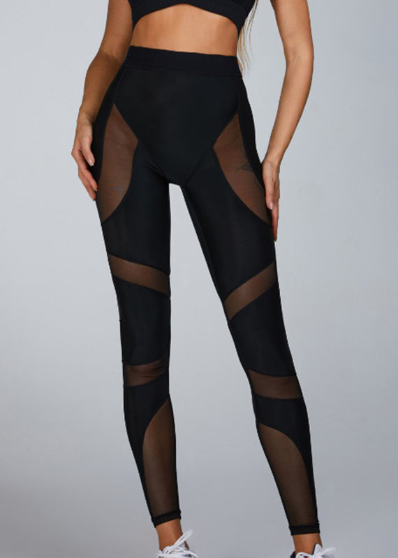 Dynamic Black High Waist Tulle Patchwork Capri Running Leggings