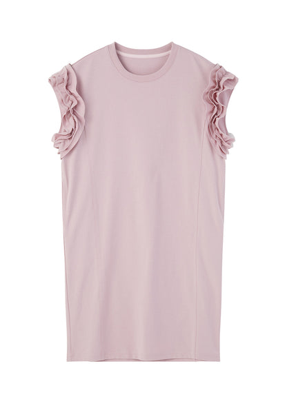 Women Pink Oversized Cotton Tea Dresses Butterfly Sleeve