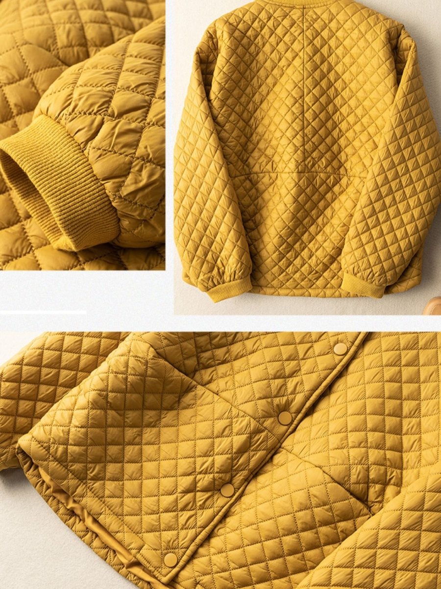 Loose Casual Diamond Plaid Solid Color 100% Natural Fabric Coat