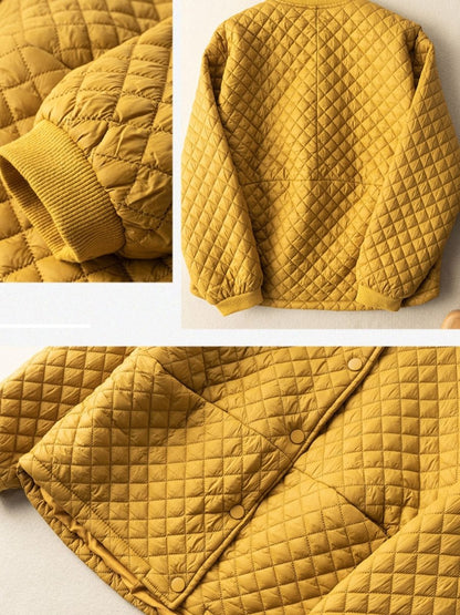 Loose Casual Diamond Plaid Solid Color 100% Natural Fabric Coat