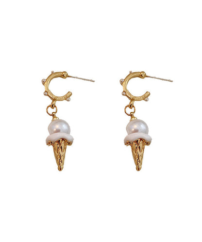 Stylish Gold Stergild Silver Alloy Pearl Crispy Ice Cream Drop Earrings