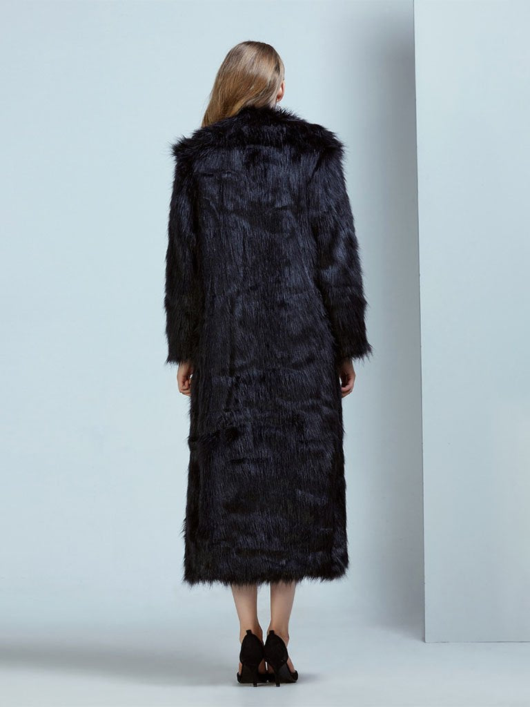 Faux Fur Coat Women V Neck Long Sleeve Maxi Winter Coat