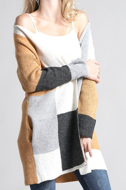Knit Multi color Long Sleeve Cardigan - Navy