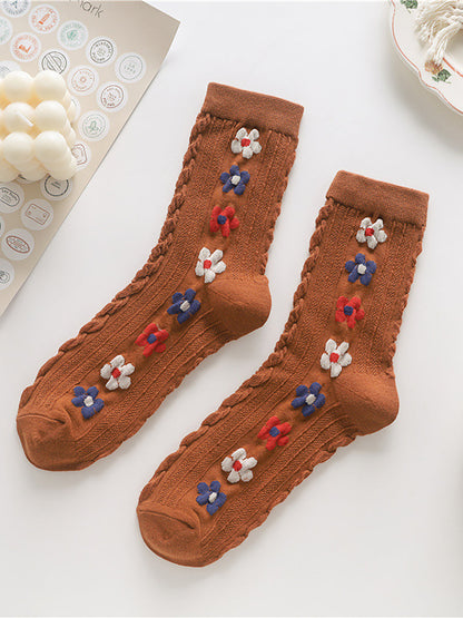 5 Pairs Female Retro Flower Autumn Socks
