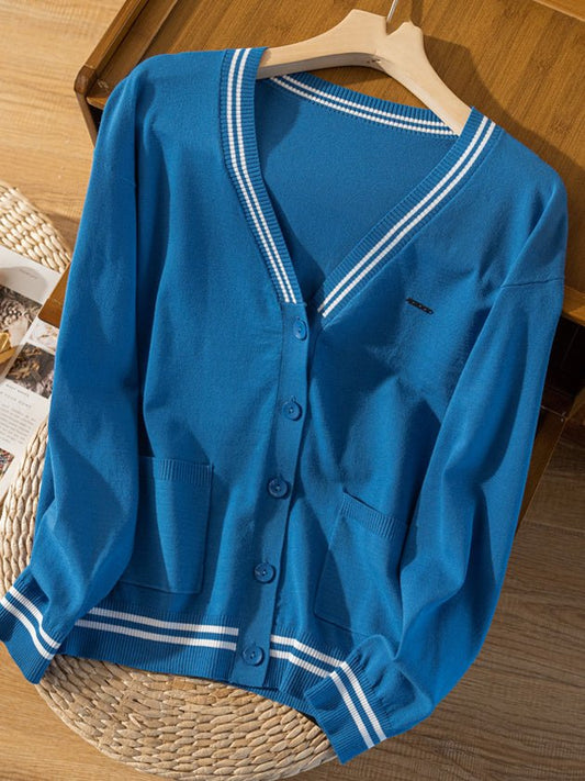 Knitwear Thin Section Literary Retro Wild Loose Striped Jacket In One-Size