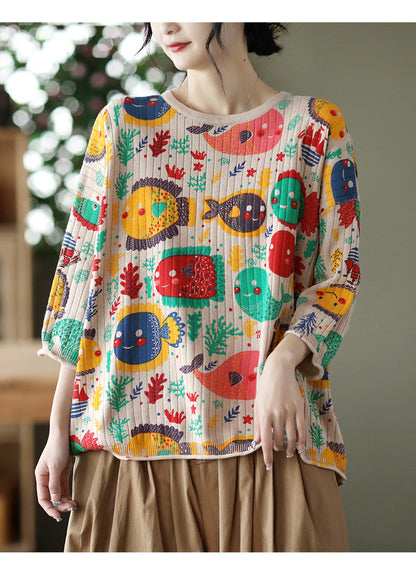 Vintage-Print Cotton-Knit Top