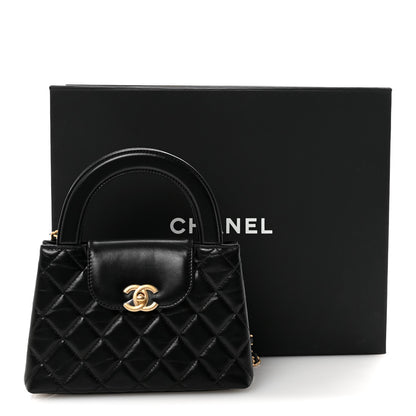 Shiny Aged Calfskin Quilted Nano Kelly Shopper Black