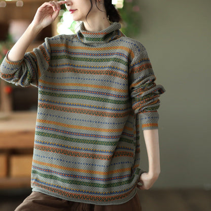 Vintage Cotton Knit Jacquard Turtleneck