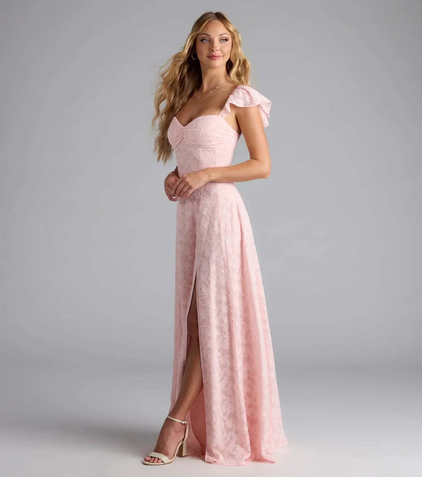 Vittoria Flutter Sleeve A-Line Chiffon Formal Dress