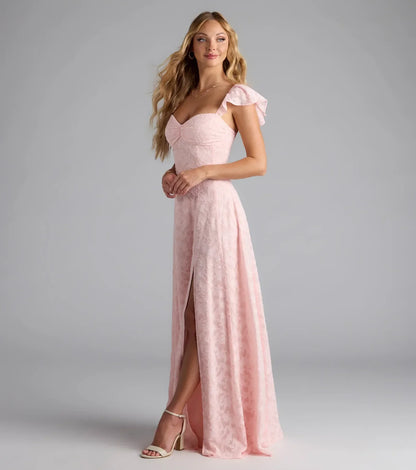 Vittoria Flutter Sleeve A-Line Chiffon Formal Dress