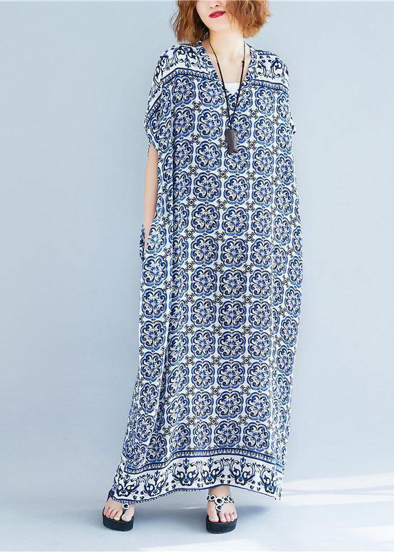 Beautiful v neck cotton Tunics Fabrics floral long Dresses summer