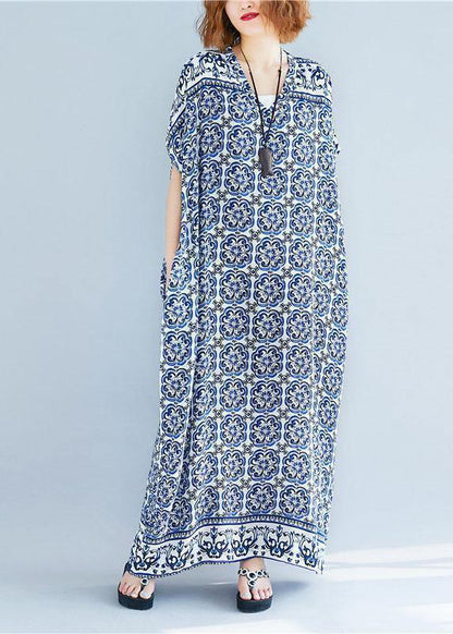 Beautiful v neck cotton Tunics Fabrics floral long Dresses summer