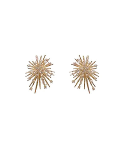 Boho Gold Sterling Silver Overgild Zircon Fireworks Stud Earrings