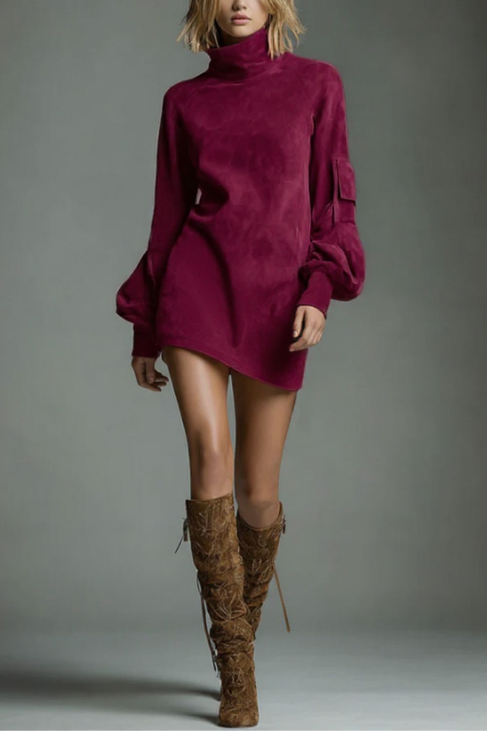 Marcella _ High neck silhouette _ Suede-effect mini dress