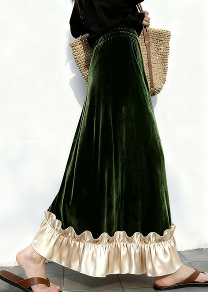 Elegant Ruffled Elastic Waist Patchwork Velour Skirt Winter
