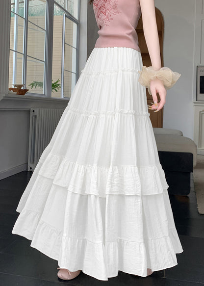 New White Wrinkled Solid Patchwork Cotton A Line Skirts Summer