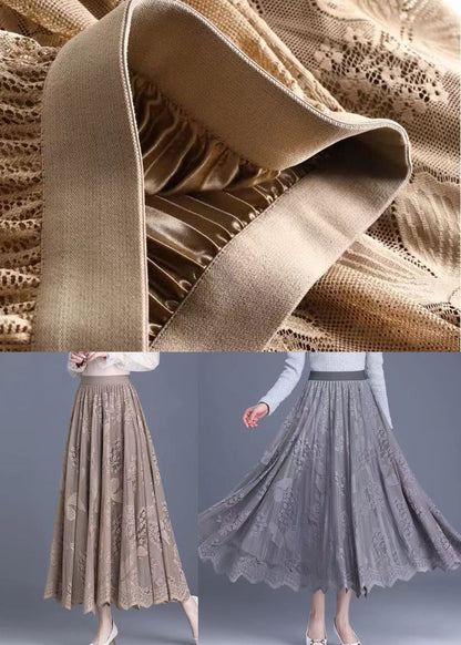 Handmade Khaki Wear On Both Sides Lace A Line Skirt Spring