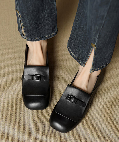 Beige Cowhide Leather Splicing Loafers For Women