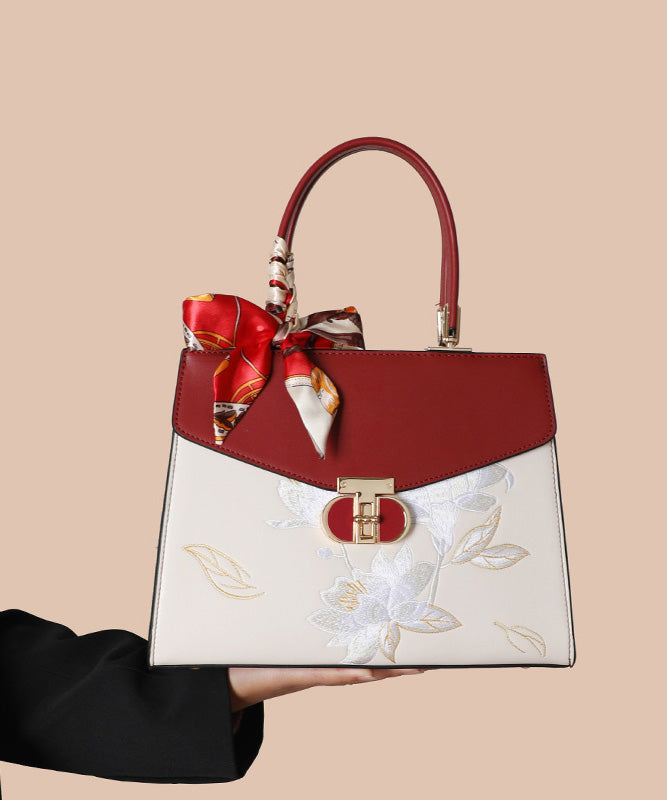 Boutique Colorblock Embroidery Calf Leather Tote Bag