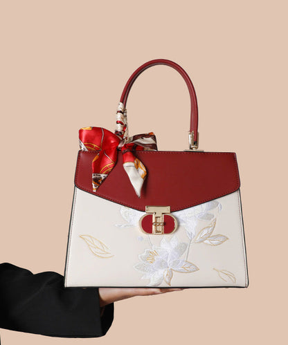 Boutique Colorblock Embroidery Calf Leather Tote Bag