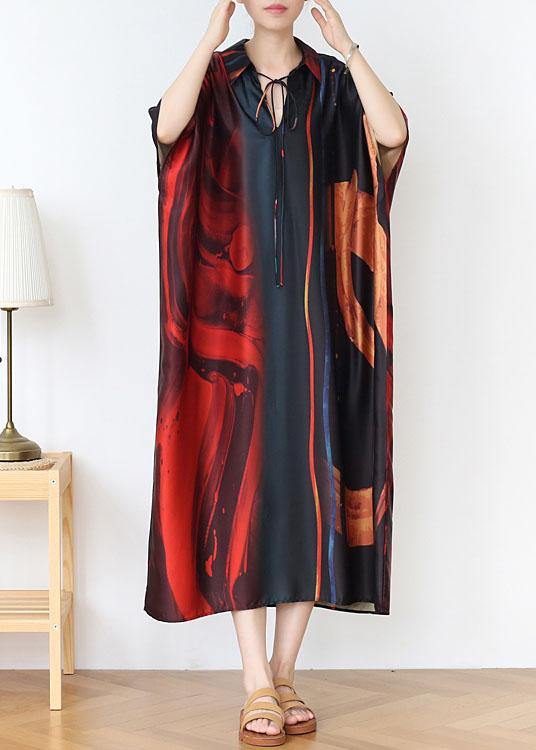 Fashion Red Print Chiffon Batwing Sleeve Summer Dresses
