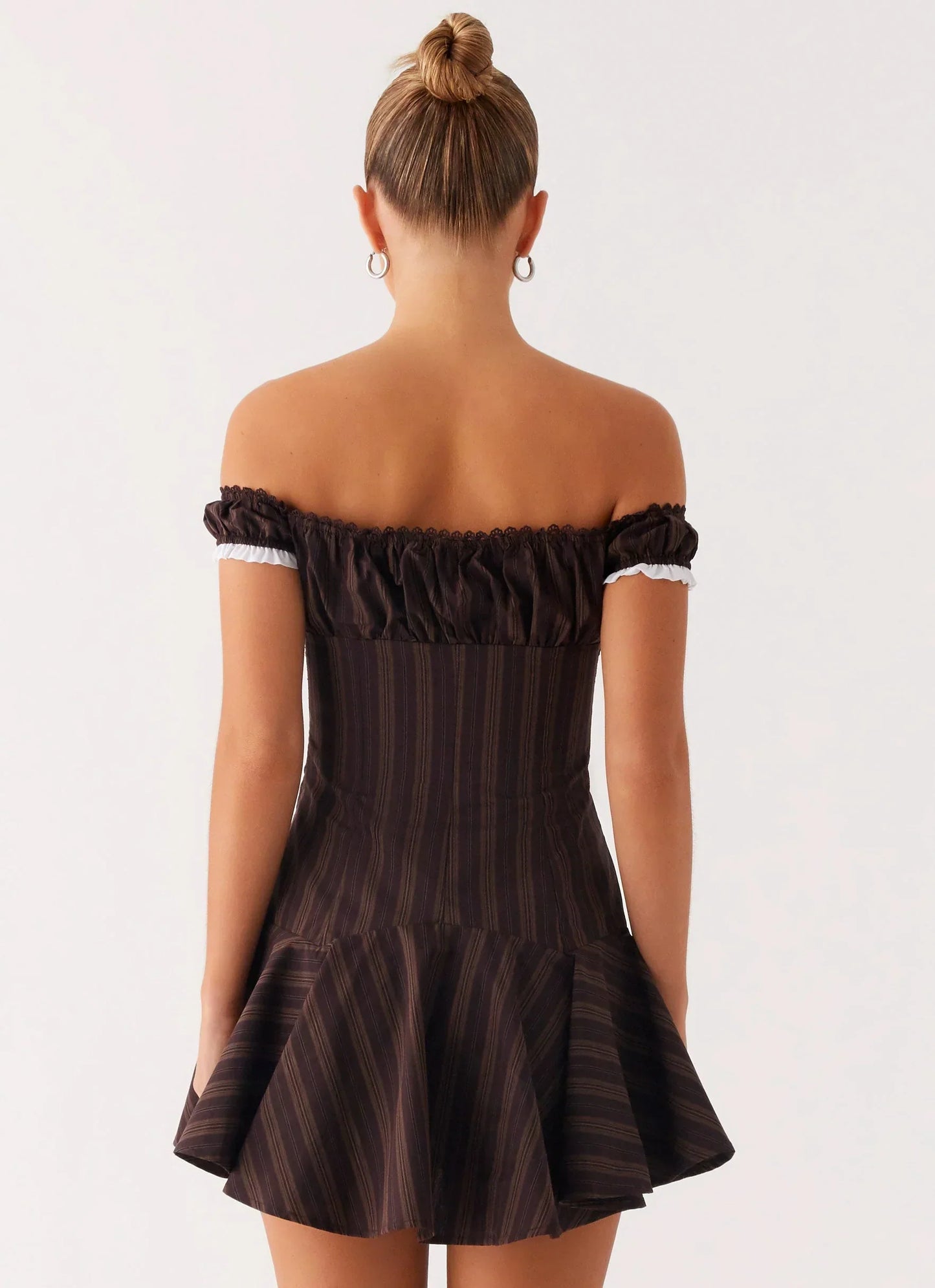 Jumana Off Shoulder Mini Dress - Toffee Stripe