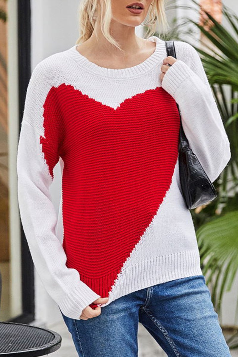 Heart-Shaped Printed Casual Sweater