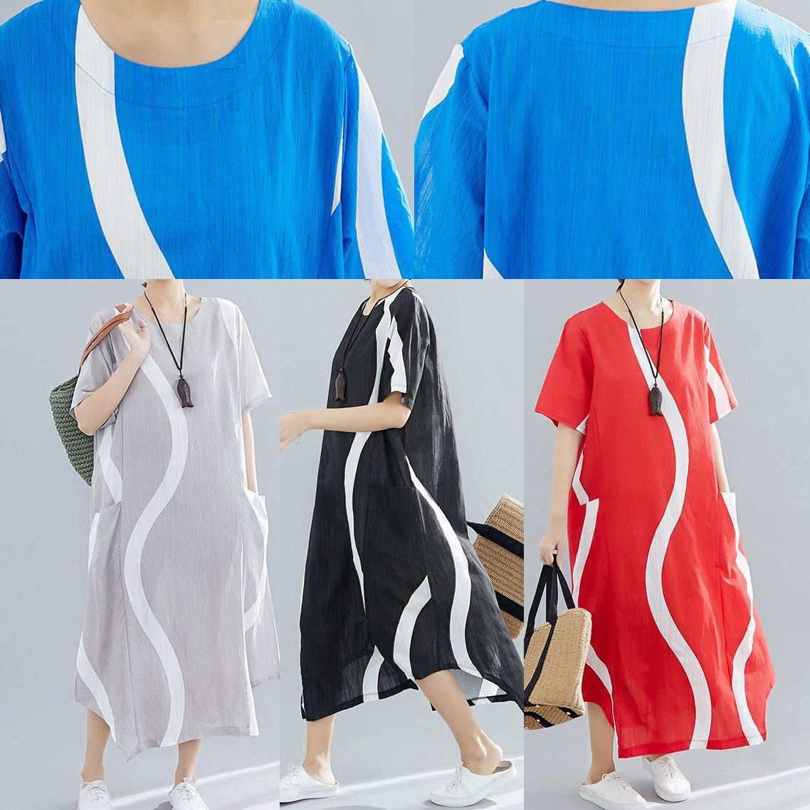 Chic black striped Chiffon quilting clothes o neck asymmetric Kaftan summer Dress