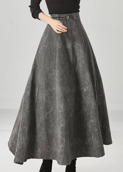 Women Grey Tie Dye Pockets Cotton A Line Skirt Fall