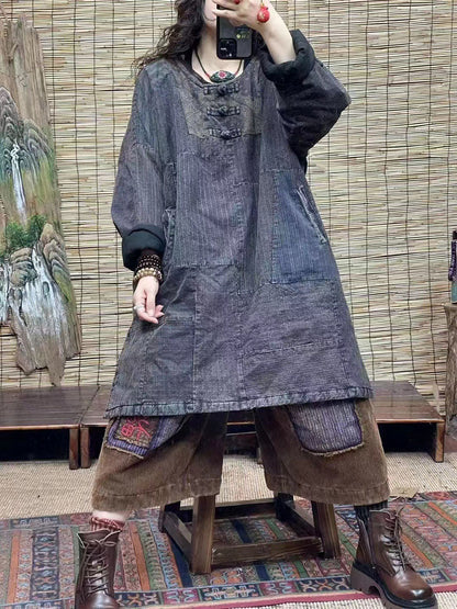 Vintage Thick Solid Split Hem Loose Pullovers Jacket
