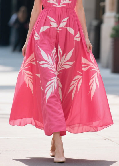 Fashion Rose Oversized Print Chiffon Maxi Dress Summer