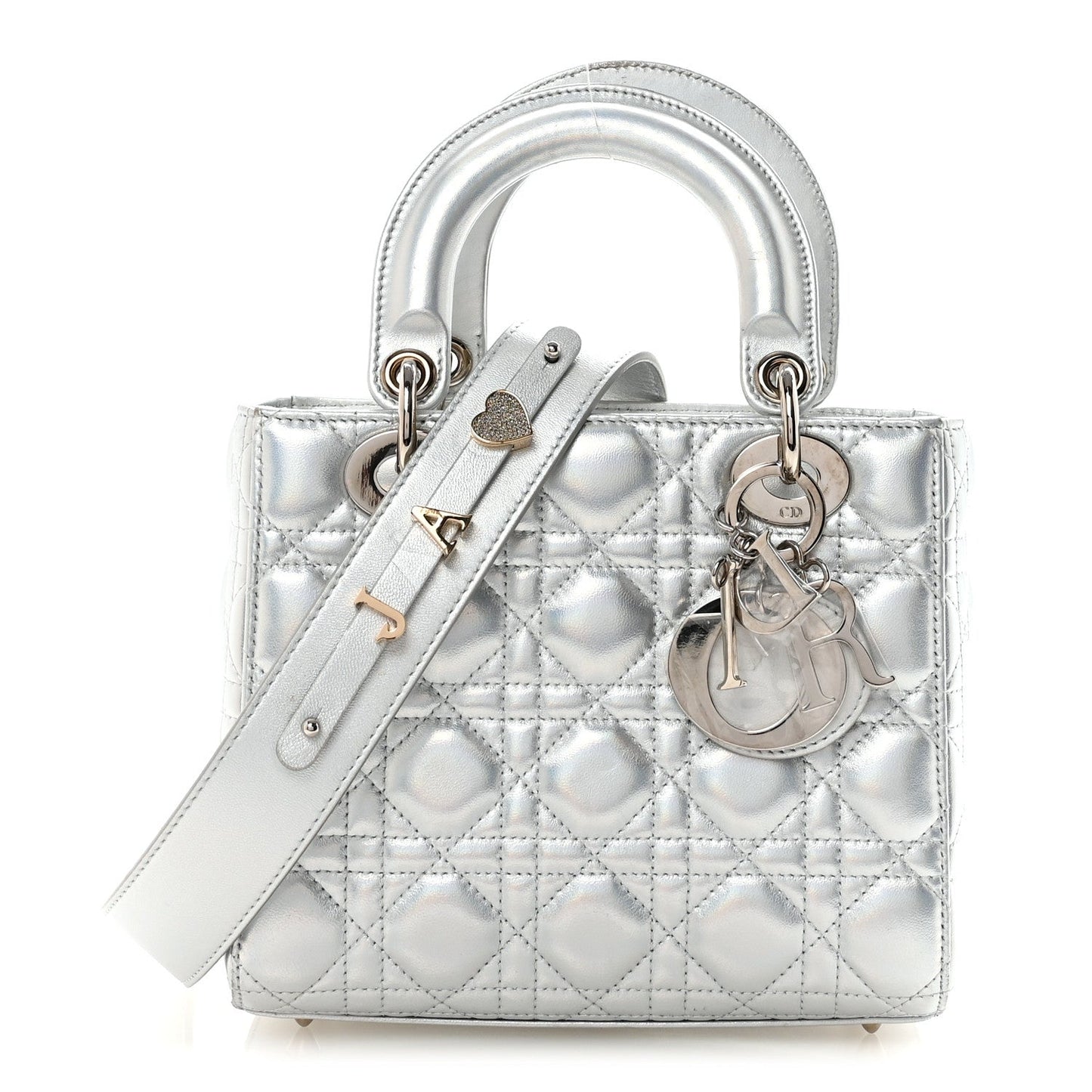 Iridescent Metallic Lambskin Cannage Small My ABCDior Lady Dior Silver