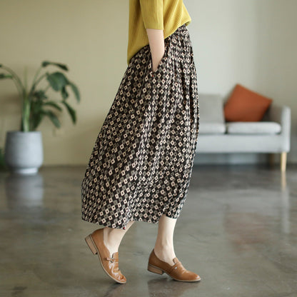 New Retro Elastic Waist Casual Floral Skirt