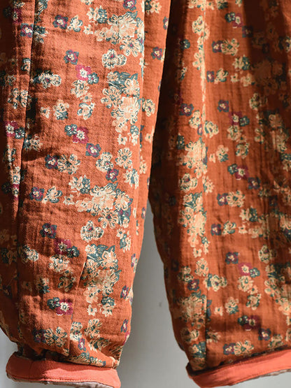 Winter Retro Warm Floral Print Cotton Pants