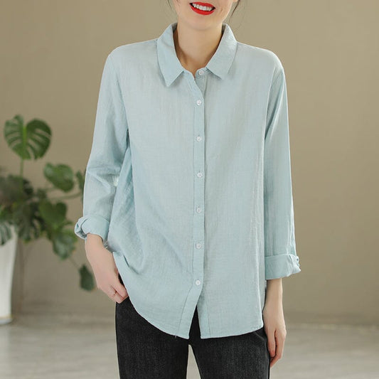 Women Spring Solid Cotton Casual Blouse