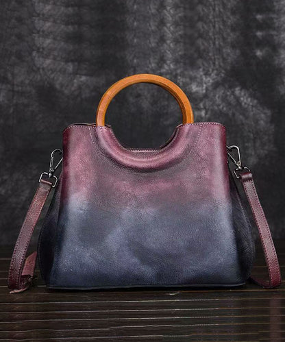 Handmade Retro Green Gradient Calf Leather Tote Bag